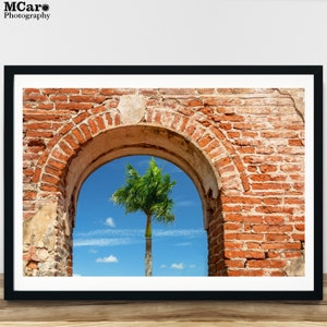 Palm Tree Print, Old Ruins Print, Brick Wall, Puerto Rico, Beach Decor, Caribbean Decor, Beach Cottage, Living Room Art, Bathroom Decor