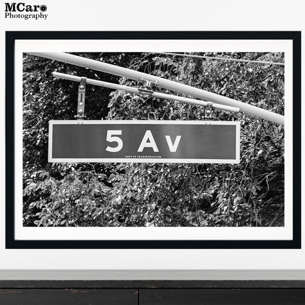 5th Avenue Street Sign Photography, Fifth Avenue Print, Black & White Photo, Wall Decor, New York City Print, Living Room Art, Bedroom Decor