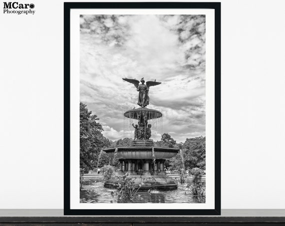 New York City Framed Art Black and White: The Bethesda Fountain in