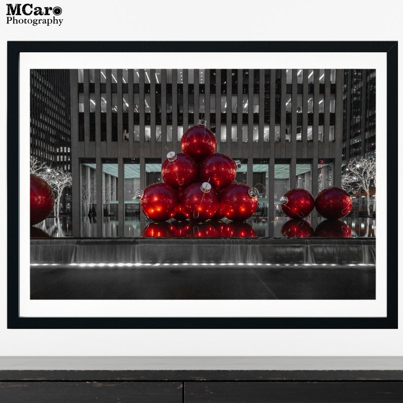 Holiday Print Christmas Ornaments Print Manhattan Oversized Ornaments Long Exposure Print Christmas In NY NYC Art Print