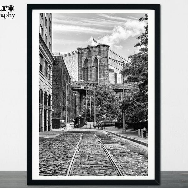 Brooklyn Bridge Print, NY Print, New York City Photography, Cobble Stone Print, NYC Wall Art, Black and White Photography For Your Home