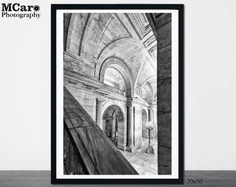 Impression de la bibliothèque publique de New York, impression de New York, photographie noir et blanc de New York, impression d'art de New York, impression NYPL, impression architecturale, 144