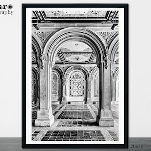 Central Park Print, New York Black and White Photography, NYC Art Print, Bethesda Terrace, Architectural Print, New York Wall Art Arch Print