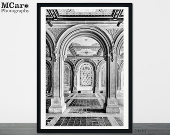 Central Park Print, New York Black and White Photography, NYC Art Print, Bethesda Terrace, Architectural Print, NY Wall Art, Arch Print, 37