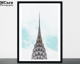 Chrysler Building Print, Cloudy Skies Art, Photographie d’architecture, New York City Art, Art déco, Manhattan, Art mural, Art de bureau moderne