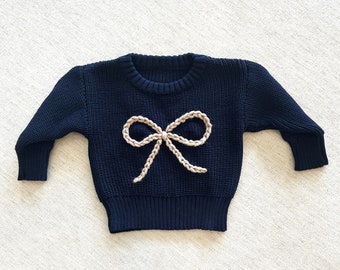 Custom Hand Embroidered Bow Sweater, Baby Sweater, Custom Sweater, Custom Toddler Sweater, Hand Embroidered Shirt, Kids Embroidered Sweater