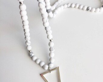 "Flake" howlite, silver plated triangle necklace