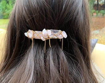 barrette à cheuveux "Hana" orné de quartz rose