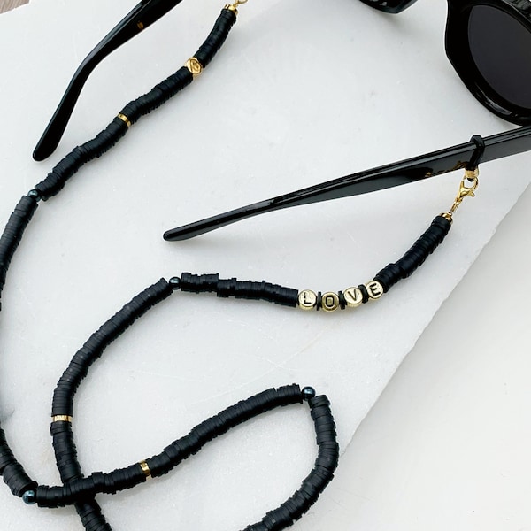 chaine de lunette perles heishi "love black"