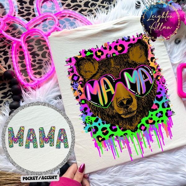90s Nostalgia Mama Bear T-shirt: Colorful Leopard Print