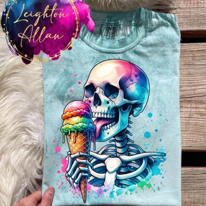 Skeleton Ice Cream Tshirt, Watercolor Skeleton