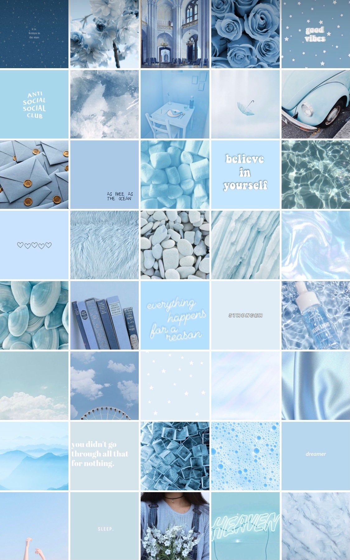Baby S Breath Cool Light Blue Aesthetic Collage Set Etsy Israel