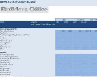 Construction Template For Sale  BUDGET TEMPLATE - Ideal for New Home Builders and Tradesman and home renovations- home remodeling