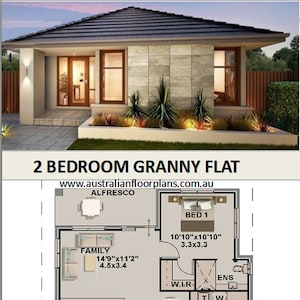 Granny Flat - 2 Bedroom home plan 111 SBHLH | 99.2 m2 | 1070 sq. foot  | Concept House Plans For Sale