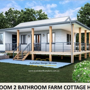 Country Cottage 2 Bed + 2 Bath House Plans For Sale | 61.7 m2 - 664 Sq. Feet / Small Home Design Plans