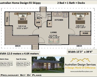 Small House Plan 45 Elton 537 Sq Foot 45 93 M2 1 Bedroom Etsy
