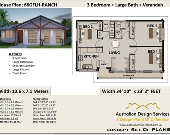 Small House Plan 1000 Sq Foot 94 2 Sq Meters 2 Bedroom Etsy