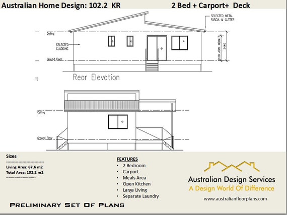 2 Bedroom Carport House Plan Living Area 67 6 M2 102 2 M2 Etsy