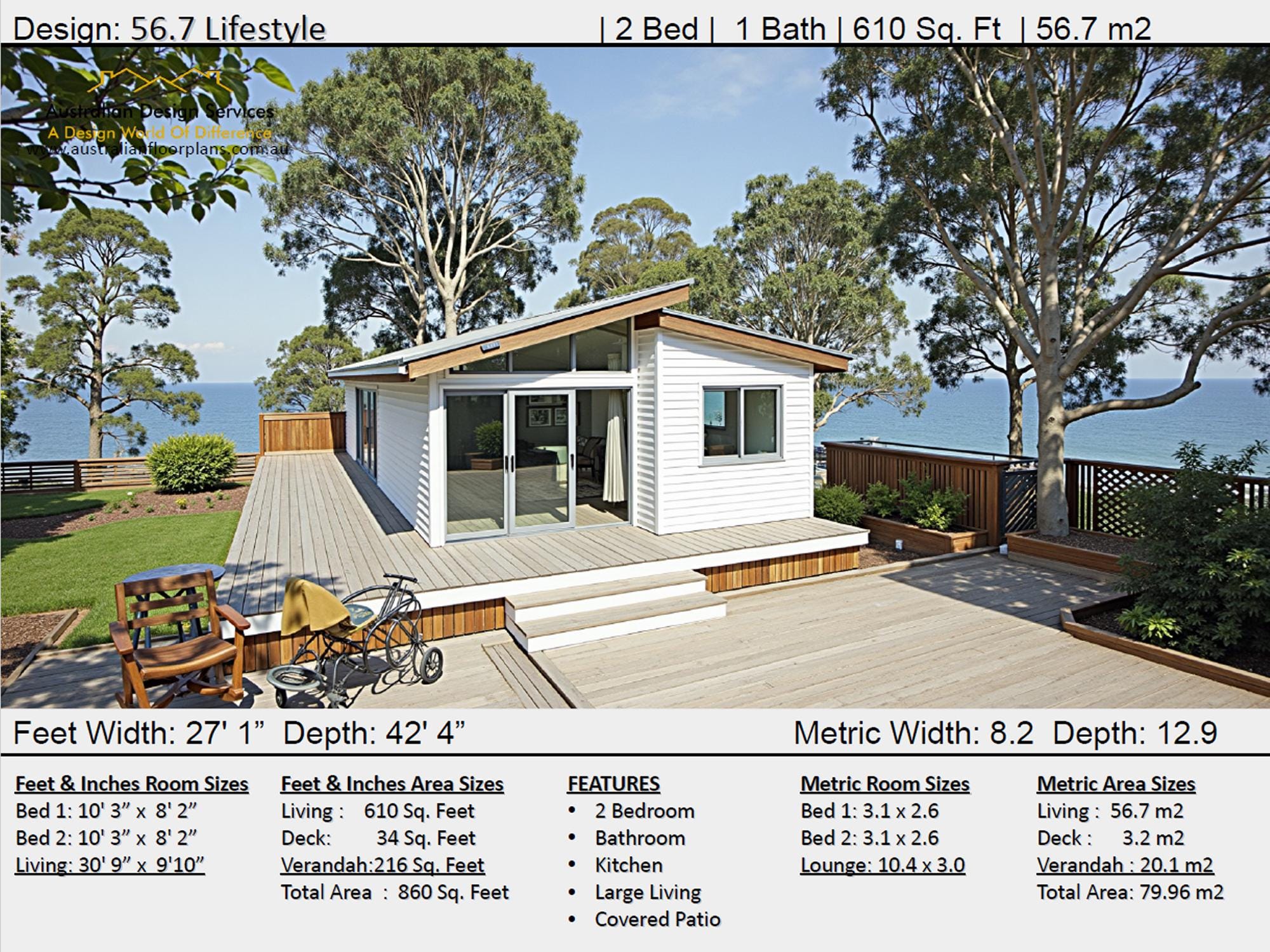 Small and Tiny Home Design 610 Sq. Feet or 56.7 M2 Country 2 Bed House ...