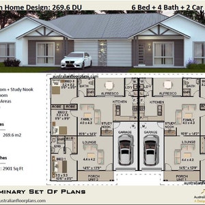 269.6 m2  or 2900 Sq Foot | 6 Bedrooms duplex design | 6 Bedrooms duplex plans | 6 bedroom duplex | modern duplex | Australian duplex design