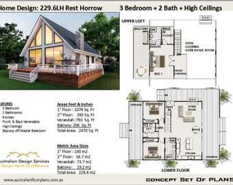 Architectural Concept house plans | Modern Cabin w/ Loft inexpensive cottage plan Metric/feet and inches-COUNTRY MANOR RETREAT -