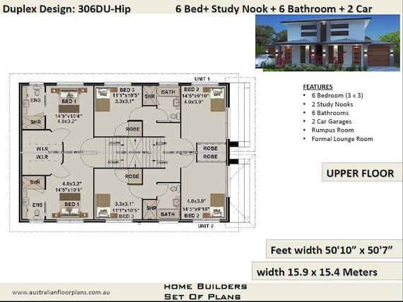 6 Bed Study Duplex Plan House Plan 3405 Sq Foot 316 4 Sq Meters Semi Detached House Plan Multi Living Plans Twin Home Plans