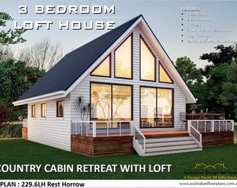 COUNTRY CABIN RETREAT - architectural Concept house plans | Modern Cabin w/ Loft inexpensive cottage plan Metric/feet and inches