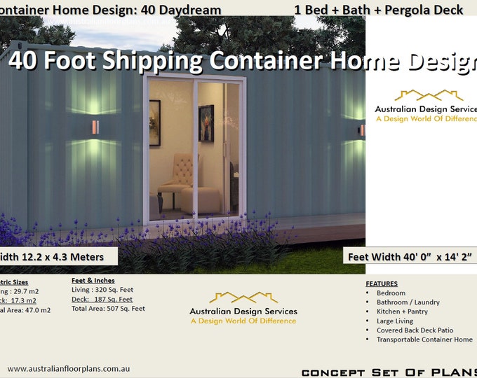 40 Foot Shipping Container Home | Full Concept House Plans | Blueprints USA  feet & Inches - Australian Metric Sizes- Hurry- Last Sets