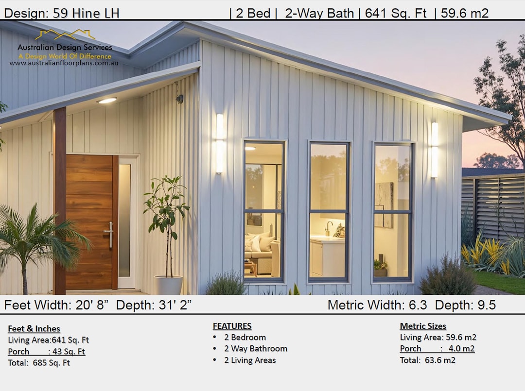 60 m2 685 pés quadrados Planta de casa de quartos 59 Hine