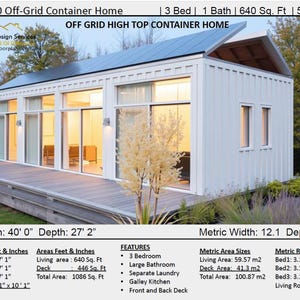 Concept Build Plan#80 RH: Off the Grid Shipping Container house plans 640 Sq. Ft / 59 Sq Meters | 3 Bed House Plans Container home