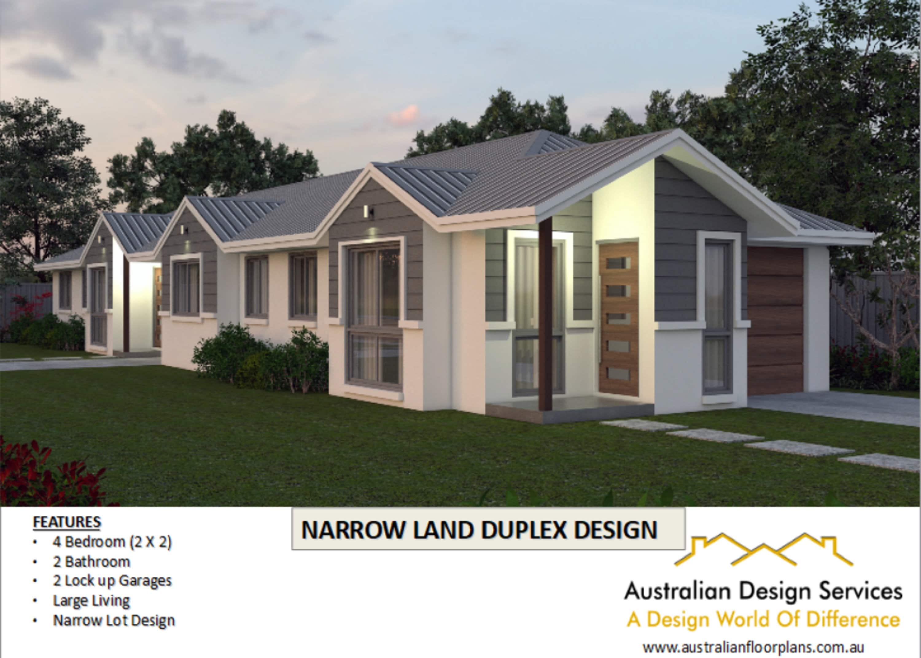 DUPLEX DESIGN Narrow Corner Duplex Plans 176.3 M2 or 1903 Ft2 4 Bed