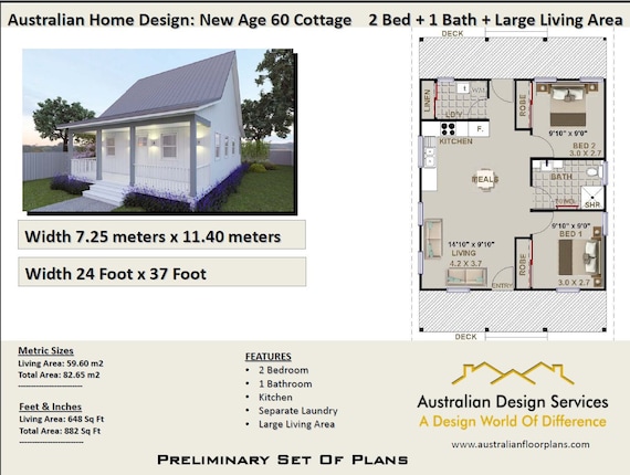 Small Cottage House Plan 59 M2 Living Area Or Total 82 65 M2 Etsy