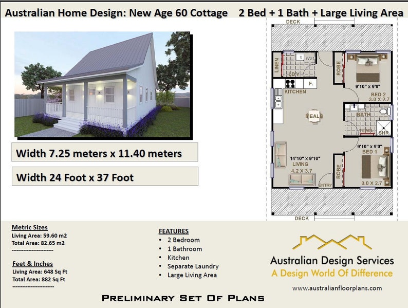  Small  Cottage House  Plan  59 m2 Living area or Total 82 65 
