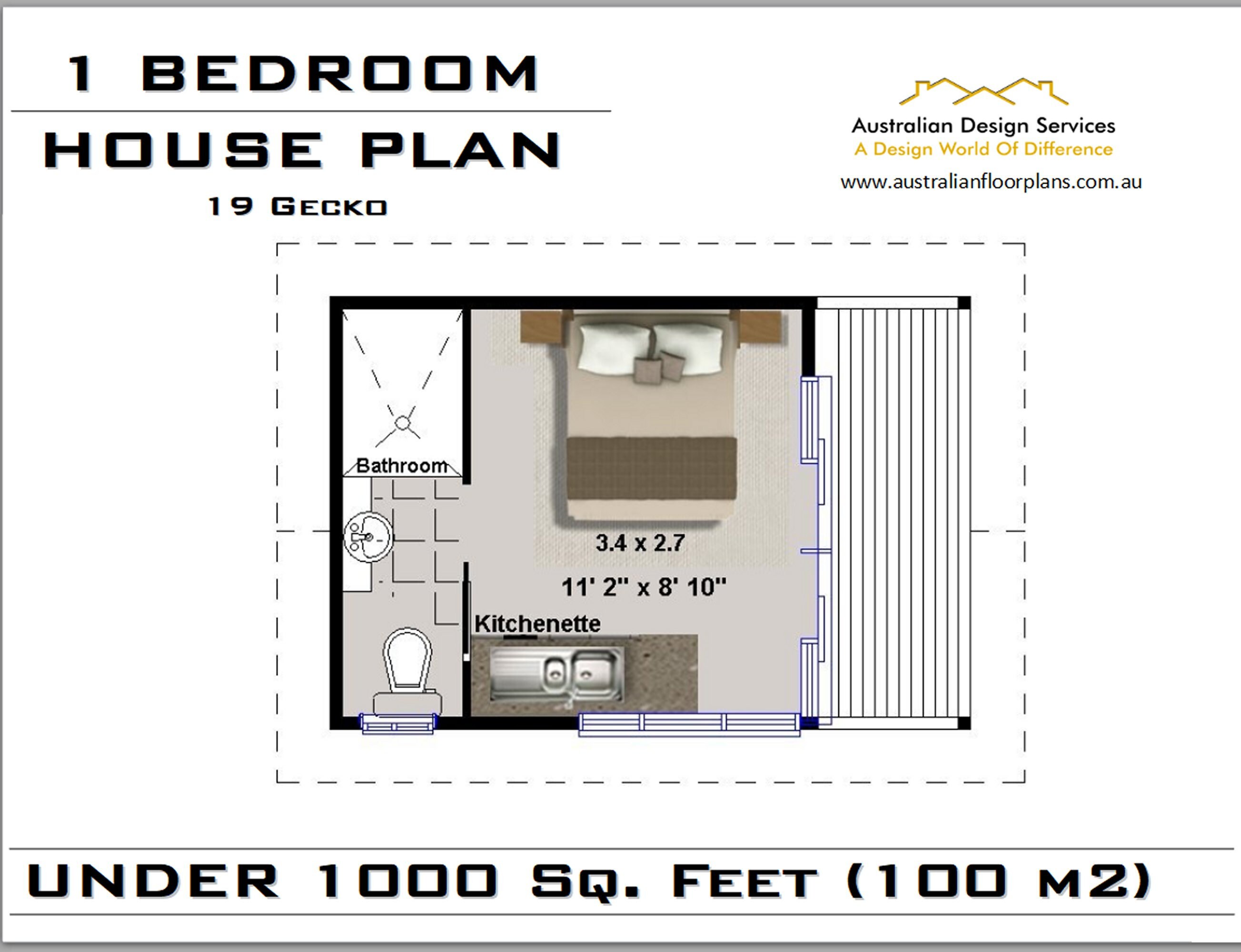 19 Gecko House Plan Under 1000 Sq Foot 1 Bedroom House Etsy