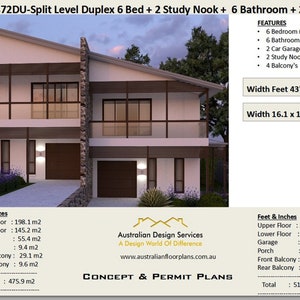 Split Level Duplex-townhouse design | 475 m2  or 5122 Sq Foot | 6 Bedrooms duplex plans | 6 bedroom duplex | dual living design  | 2 family