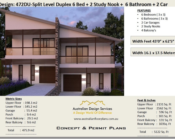 Split Level Duplex-townhouse design | 475 m2  or 5122 Sq Foot | 6 Bedrooms duplex plans | 6 bedroom duplex | dual living design  | 2 family