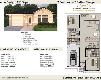 2 Bedroom 2 Bath Cottage Cabin House Plan, 1064 sq feet or 99 m2 | 2 small home design, small home design, Granny Pod, Concept Plans Sale