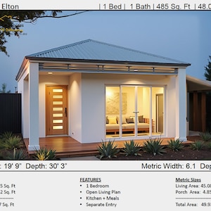House Plan 1 Bedroom  | 45 Elton | 537 Sq. Foot ( 45.93 m2 )  | 1 Bedroom house plan | 1 Bedroom Home Plan- Blueprints - Concept House Plans