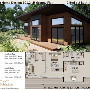107,9 m2 - 2 Schlafzimmer Hausplan / Kleine und Tiny House Plans / metrisch Unter 1200 Quadratfuß Hauspläne australische Hauspläne