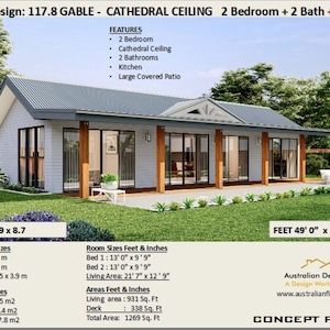 Small and Tiny Home Design 86.5m2/ 931 Sq. Feet  - Country 2 Bed House Plans For Sale Under 1000 Sq Feet MODERN GRANNY FLAT