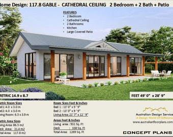 Small and Tiny Home Design 86.5m2/ 931 Sq. Feet  - Country 2 Bed House Plans For Sale Under 1000 Sq Feet MODERN GRANNY FLAT