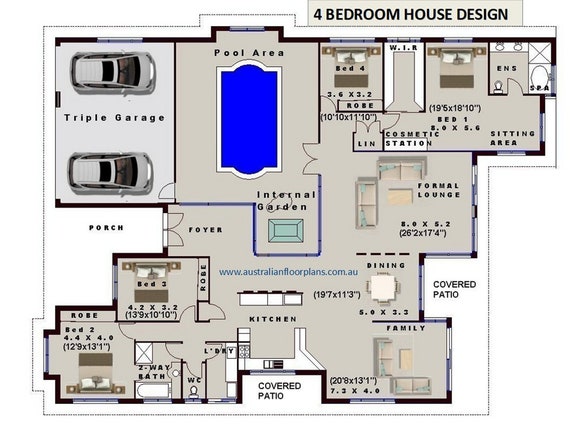 Internal Pool 4 Bedroom House Plans, 3 4 Bedroom House Plans