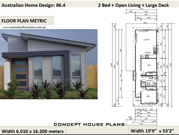 59 9 M2 644 Sq Foot 2 Bedroom House Plan 86 4 Narrow Lot Small House Design Concept House Plans For Sale