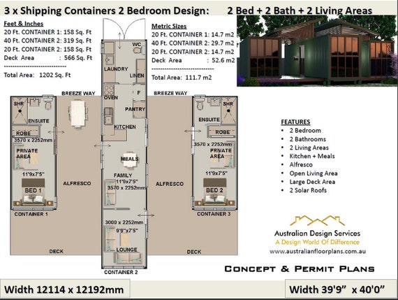 2 Bedroom Shipping Container House Plans 2 Bed Container Etsy