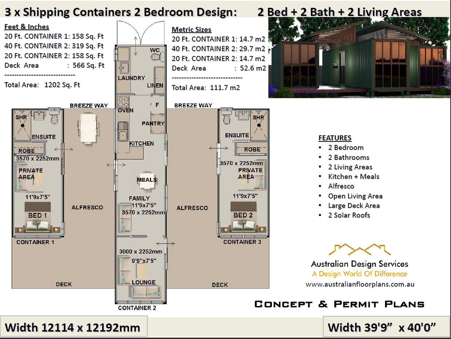 2 Bedroom Shipping Container house plans 2 Bed container 