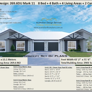 8 BEDROOM DUPLEX DESIGN: 269.6DUMark 11 - 269.6 m2/2901 Sq. Feet/ 4 Bath Room Modern Duplex House Plans-Concept Set of Plans For Sale