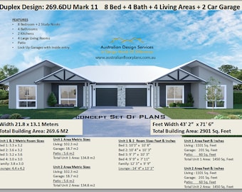 8 BEDROOM DUPLEX DESIGN: 269.6DUMark 11 - 269.6 m2/2901 Sq. Feet/ 4 Bath Room Modern Duplex House Plans-Concept Set of Plans For Sale