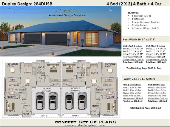 Modern Duplex House Plans 2 Family Home 284 M2 3058 Sq Modern Duplex House Plans 2 Family Home, Duplex Floor Plans With Double Garage Australia