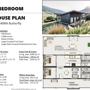 Bouwplan # 640 RH Butterfly: innovatieve plattegronden voor zeecontainers: woning met 4 slaapkamers, ontworpen met behulp van 2 verzendcontainers van 40 voet