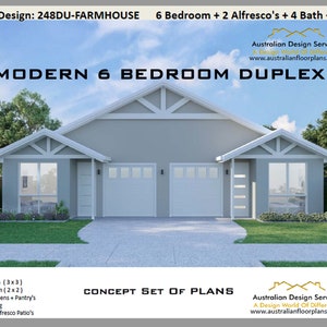 6 Bedroom Country Duplex 2640 Sq. Foot or 245.2 m2 |3 x 3 bedroom narrow duplex plan | Farmhouse duplex plans | 6 bed Duplex